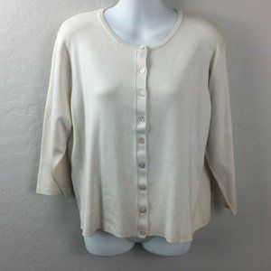 G Knitwear Womens Ivory Cream Button Down Cardigan Sweater Layer Silk Blend XL
